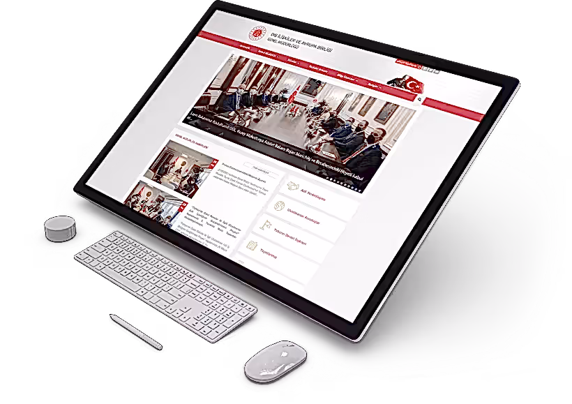 Kurumsal WordPress web sitesi tasarımı örneği, masaüstü cihaz üzerinde kamu kurumu arayüzüyle birlikte gösteriliyor